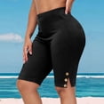 thumbnail image 2 of Shorts for Women Elastic High Waisted Slim Fitted Stretch Yoga Shorts Soft Comfy Summer Casual Split Buttons Short Leggings, 2 of 9