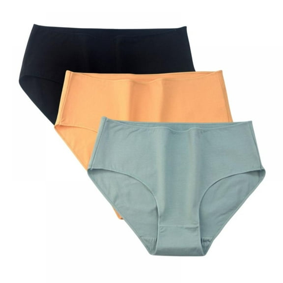 3-Pack Women Mid-Rise Soft Cotton Panties Solid Full Coverage Briefs Tummy Control Panty Underpants Stretch Briefs