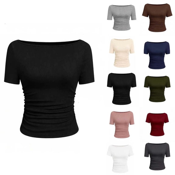 Hinvhai Womens Basic Solid Color Tees Summer Short Sleeve Shirts Slim Fit Tight T Shirt Going Out Tops White XL(XL)