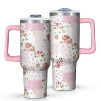 OBREWU Pioneer Flower Tumbler with Handle and Lid,Pioneer Flower 40oz Double Wall Vacuum Insulated Tumbler,Cups Gift for Women and Men