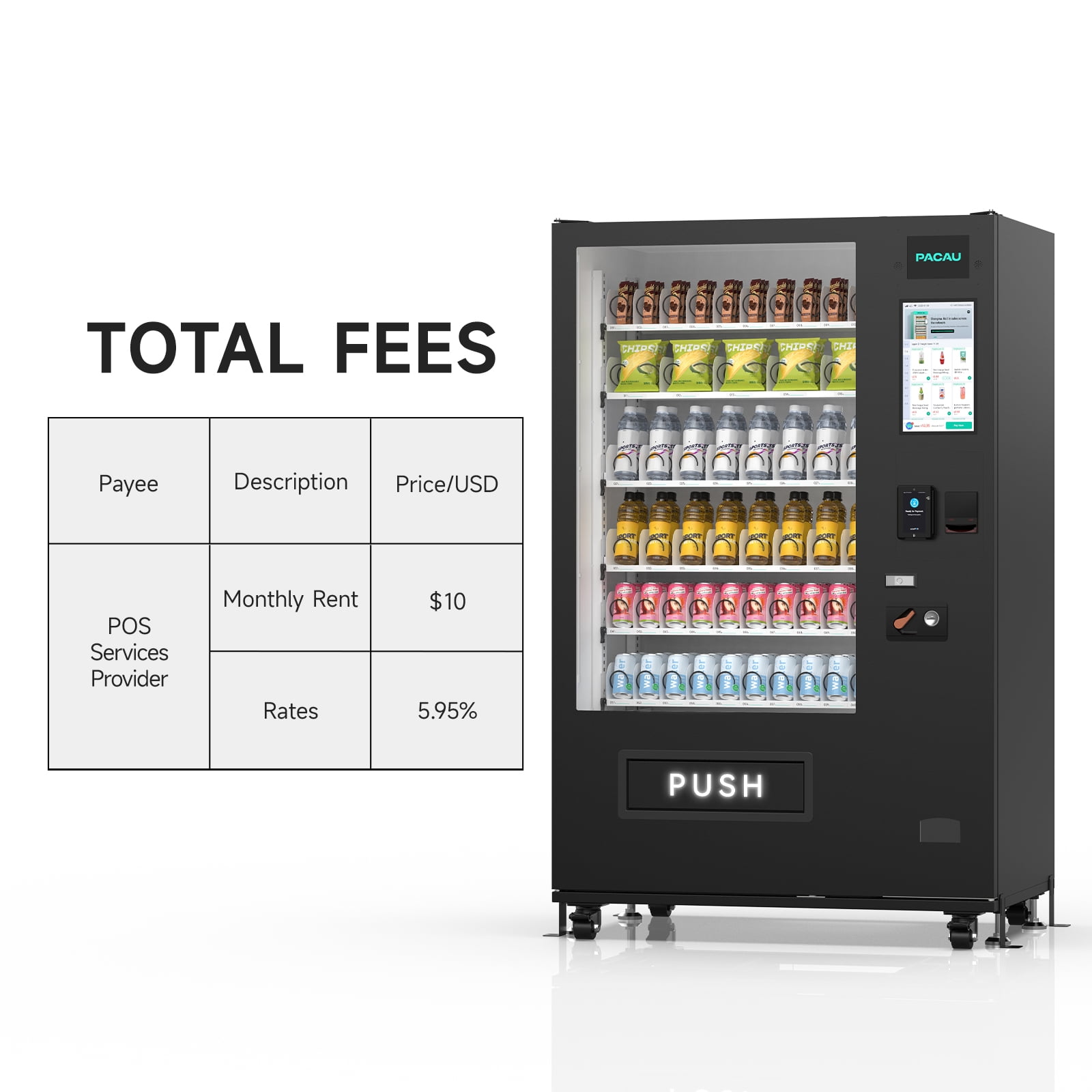 Smart Vending Machine, 60 Slot Snack and Drink Combo with Remote App Monitoring, Cashless Payment (Bill/Coin/Card Reader), Large Capacity Commercial Vending Machine for Office, Gym, Apartment