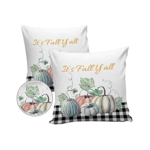 Pack of 2 Outdoor Pillow Covers, It's Fall Y'all Thanksgiving Pumpkin Waterproof Square Throw Pillowcase Cushion Decorative Pillow Covers for Couch Patio Tent, 18x18 in