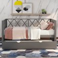 thumbnail image 2 of Solid Wood Daybed with Trundle and X-Shaped Back, Multi-Function Twin Size Bed Frame with Slats Support in Gray, 2 of 8