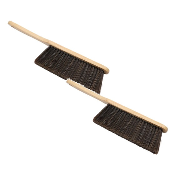 2 Pcs Woooden Dust Brush Hand Broom Bench Brush with Long Wood Handle Whisk Broom Soft Bristle Brush for Counter Bed Sofa Car Fireplace Clothes Household Cleaning, 14.17 Inch, Black