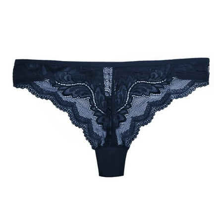 BYHONG Women s Sexy and Casual Solid Color Sexy Lace Thong Bowknot Panties T Back for All Seasons Women Panties Blue S
