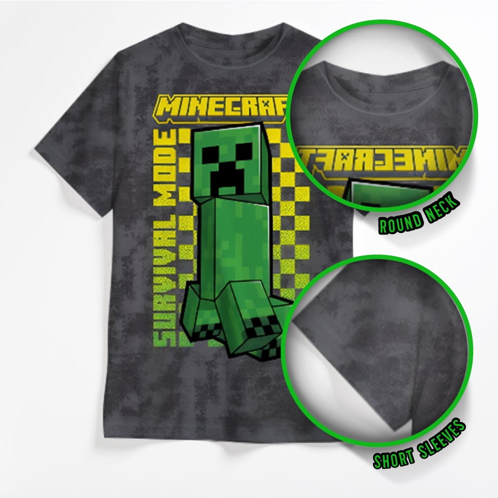 Minecraft Boy's Short Sleeve T-Shirt 4-Pack - Creeper, Skeleton, Zombie Graphic Tee Set for Kids (Sizes 4-16)