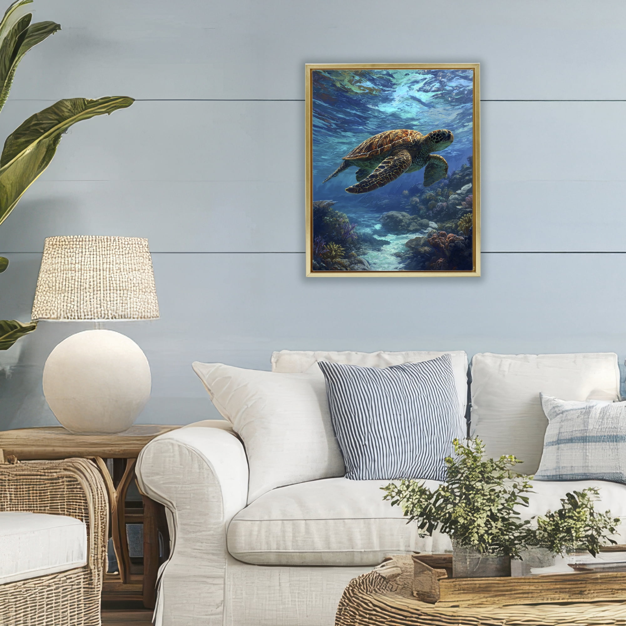 Stupell Industries Oceanic Adventurer Tortoise Gold Framed Floater Canvas Wall Art, design by Franklyn Gregory