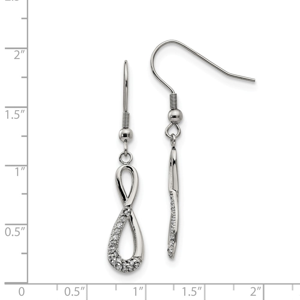 Stainless Steel Infinity Symbol with CZs Shepherd Hook Earrings; for Adults and Teens; for Women and Men