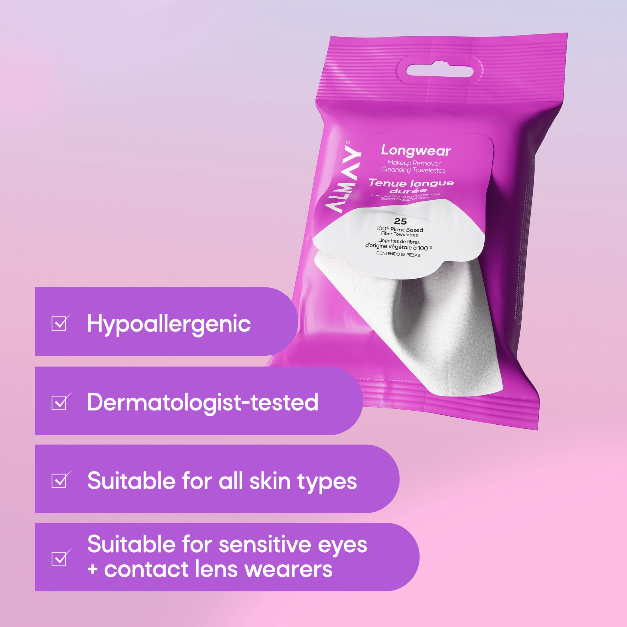 (3 pack) Almay Longwear Makeup Remover Cleansing Towelettes, 25 count