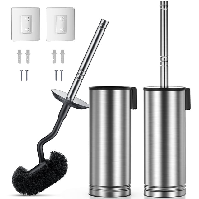 Hamitor Toilet Brush and Holder Set: 304 Stainless Steel Rustproof Toilet Scrubber with Under Rim Deep Cleaning Curved Bristle - Bathroom Cleaner Brush fo