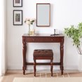 thumbnail image 2 of 39 " Home Office Two Drawers Computer Desk Vanity Table, Solid Wood Laptop PC Desktop Workbench Dresser Console Table for Save Space (Cherry), 2 of 9