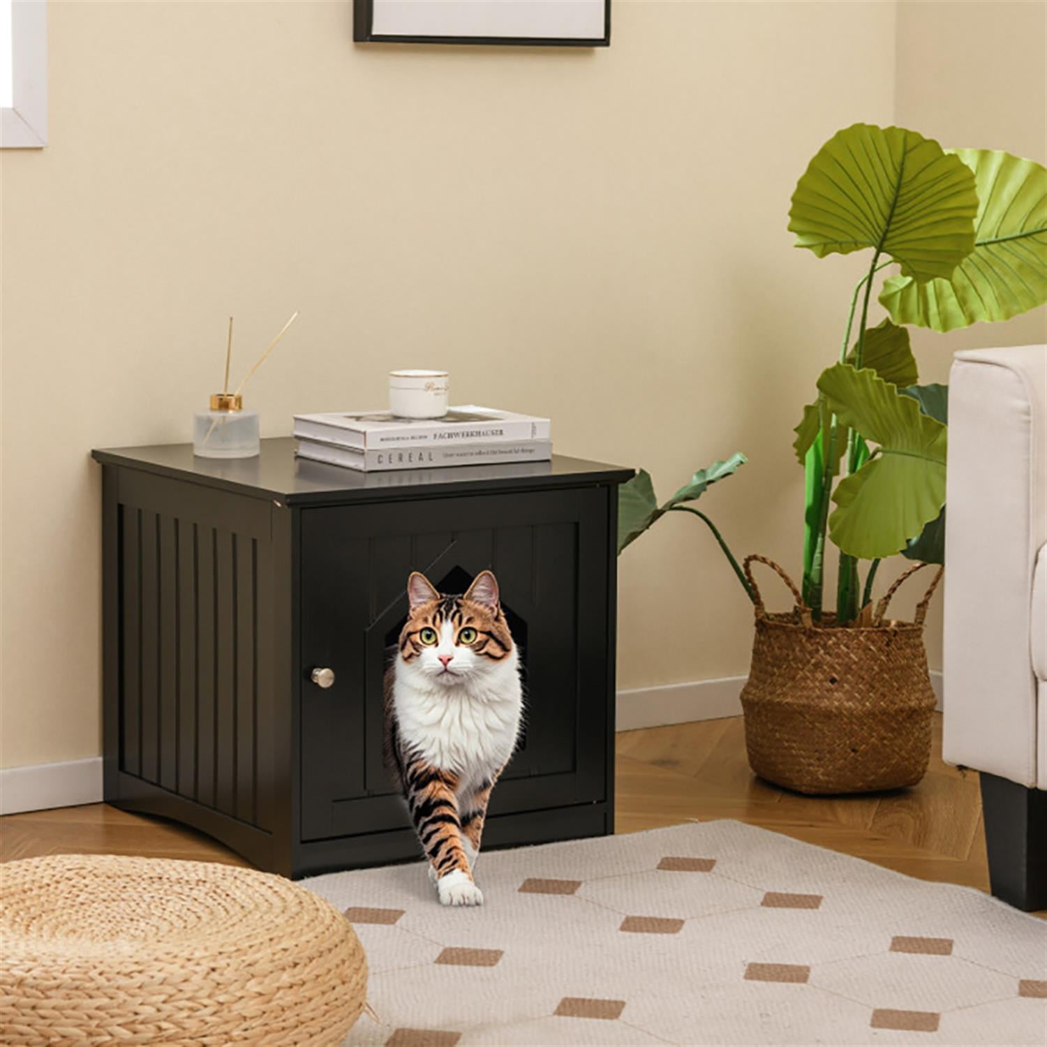 Kadyn Cat Litter Box Enclosure Furniture, Hidden Litter Box for Cats, Cat House Furniture for Side Table or Nightstand, Black