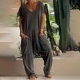 thumbnail image 2 of Byworldtasic Womens Jumpsuit Womens Casual Short Sleeve Lightweight Jumpsuits V Neck Baggy Romper Wide Leg Jumpsuit with Pockets, 2 of 6