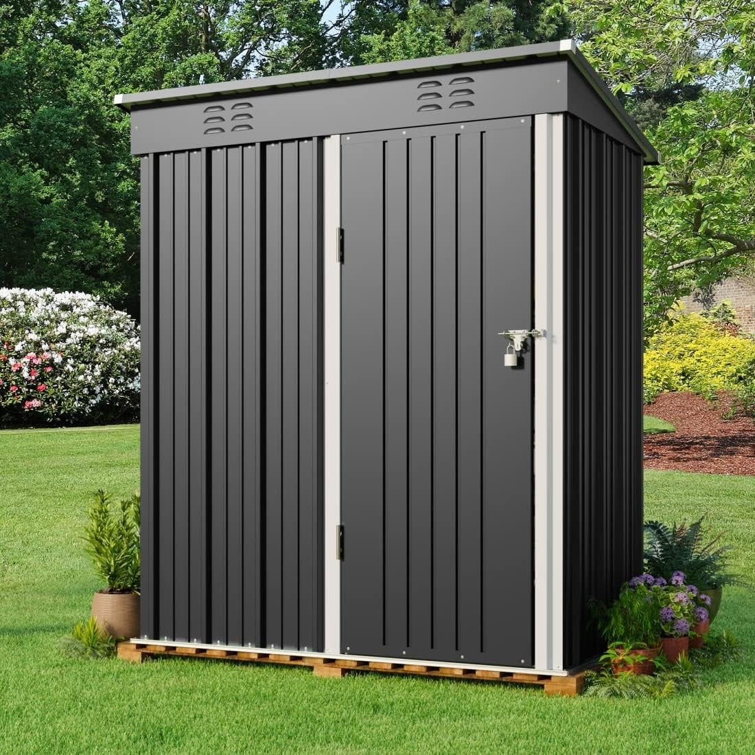5'x3' Outdoor Storage Shed, Lofka Metal Storage Tool Shed with Single Lockable Door, for Bike| Garden Tools| Patio, Grey