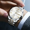 thumbnail image 5 of OLEVS Watch for Men Diamond Business Dress Analog Quartz Stainless Steel Waterproof Luminous Date Two Tone Luxury Casual Wrist Watch, 5 of 14