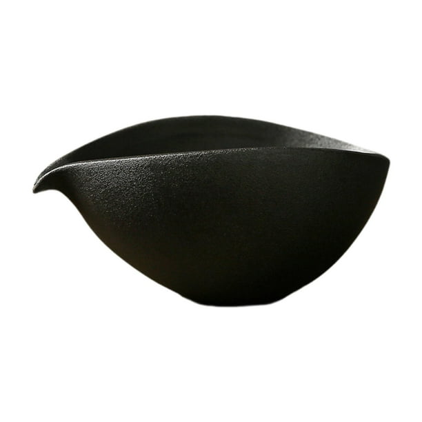 Cuenco de cerámica para matcha, tazón para mezclar matcha, taza de feria, pico vertedor, tazón de té de porcelana negro