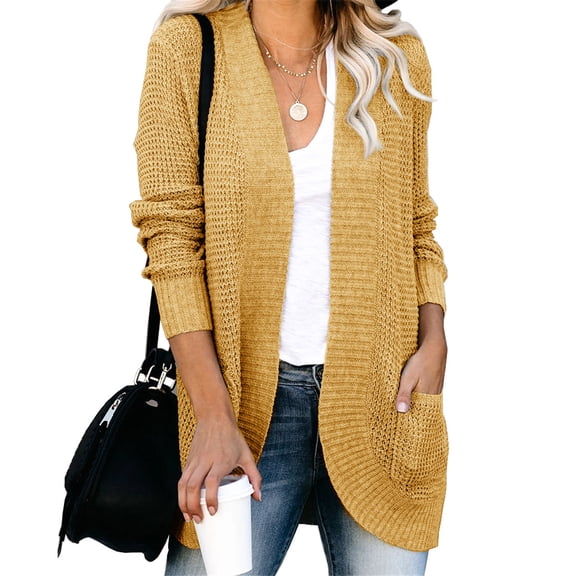 Dellytop Womens Loose Open Front Cardigan Long Sleeve Casual Knit Sweaters Coat With Pockets