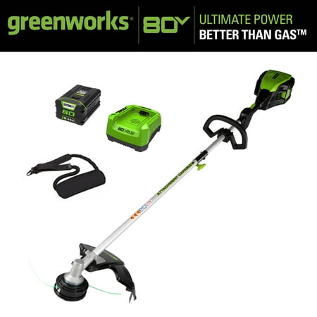 Greenworks - 80V 16” Brushless Attachment Capable String Trimmer with 2.0 Ah Battery and Rapid Charger - Black/Green