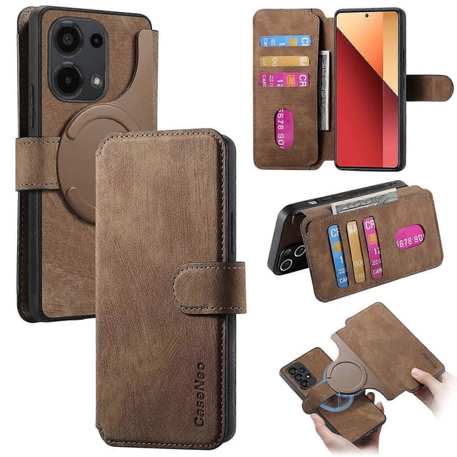 For Xiaomi Redmi Note 13 4G Case CASENEO Detachable Magnetic RFID Block Leather Phone Wallet Cover -