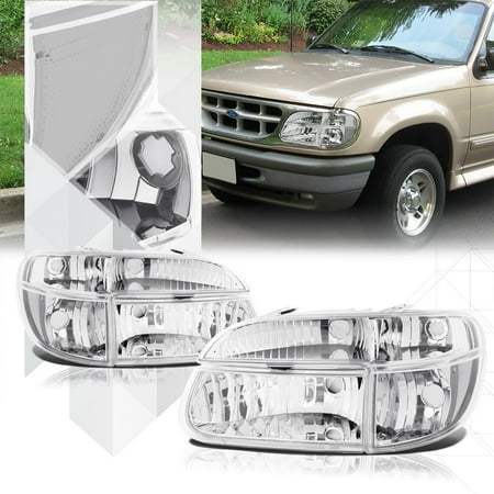 Chrome Housing Headlight Clear Turn Signal For 95 01 Ford Explorer Chrome Housing Headlight Clear Turn Signal For 95 01 Ford Explorer Mountaineer 96 97 98 99 00