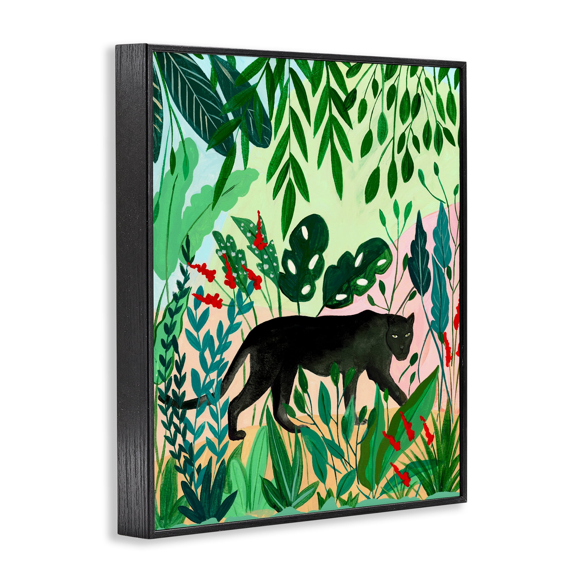 Stoic Panther Tropical Forest Black Framed Giclee Art, design by Nabeela Rumi