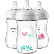 Philips Avent Natural Baby Bottle With Pink Elephant Design, 9oz, 3pk, SCF669/33
