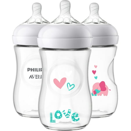 Philips Avent Natural Baby Bottle With Pink Elephant Design, 9oz, 3pk,