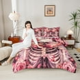thumbnail image 5 of Feelyou Pink Bowknot Skeleton Bedding Comforter Set for Teen, Romantic Rose Floral Twin Comforter Sets, Gothic Valentine's Day Reversible Bedding Set, Lightweight Room Decor, 2pcs, 5 of 9