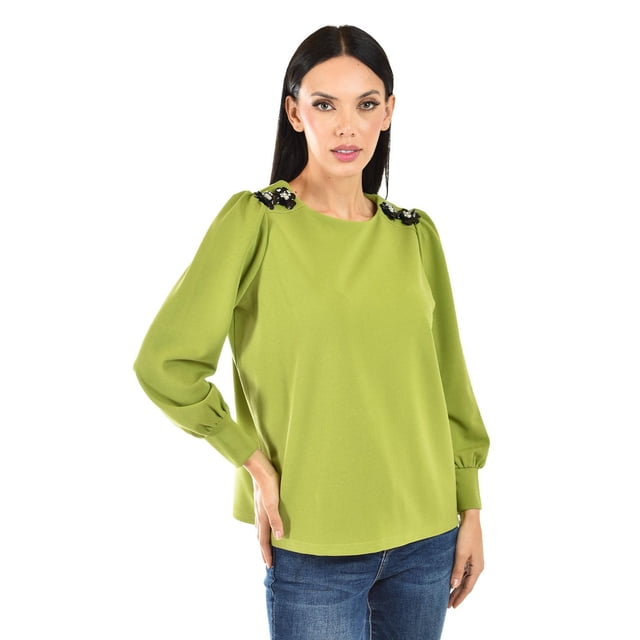 Blusa con detalle de flor en hombro Roman Fashion /Juvenil, 5106 (Verde) verde M
