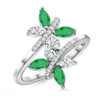 ANGARA Natural Emerald and Diamond Butterfly Bypass Ring in 14K White Gold for Women (Size-5x2.5mm) | May Birthstone, Birthday, Anniversary, Jewelry Gift for Women | Natural Emerald Ring