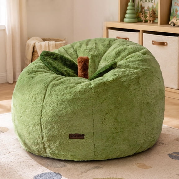 Bag Chair, Green Plush Floor Seat for Living Room or Play Area