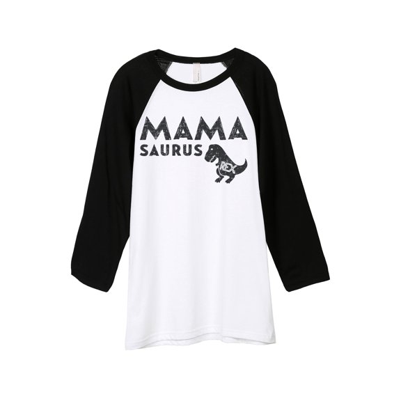 Thread Tank Mamasaurus Rex Unisex 3/4 Sleeves Baseball Raglan White Black Small