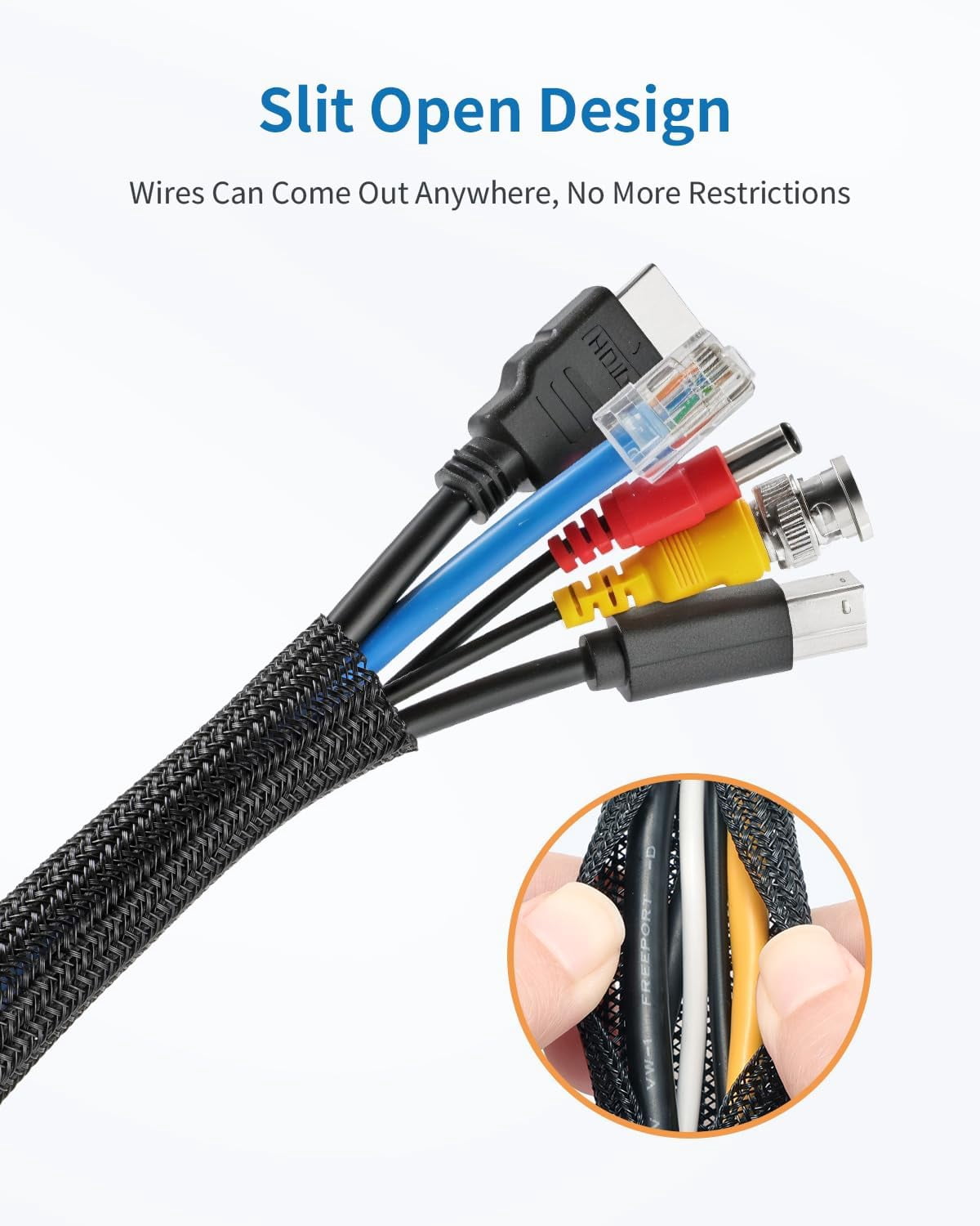 10ft - 1/2 inch Cable Sleeve Cord Protector, Split Braided Wire Loom Tubing for TV Computer USB Cable Organizer, Cable Management Cord Protectors from Pets no Chew, Black (with 10 Zip Ties)