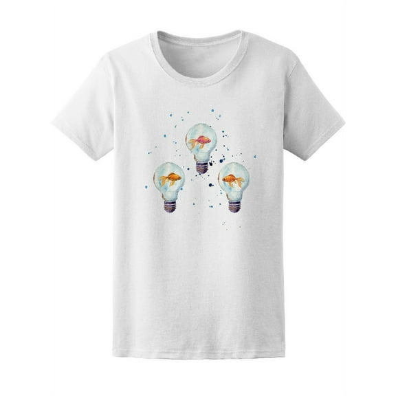Watercolor Gold Fish Light Bulbs T-Shirt Women -Image by Shutterstock, Female Small