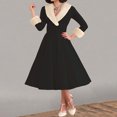 thumbnail image 2 of Vintage Dress for Women Party Elegant Classy Furry Collar & Cuffs V Neck Long Sleeve New Years Eve Swing Dress, 2 of 5