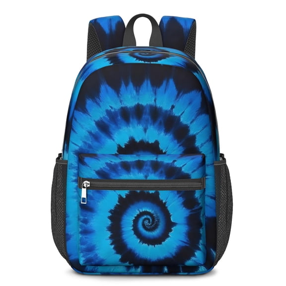 Blue and Black Tie Dye Pattern 17" School Backpacks for Teens,Waterproof Oxford Fabric,S-Shape Padded Straps for School,Travel,Hiking,Camping