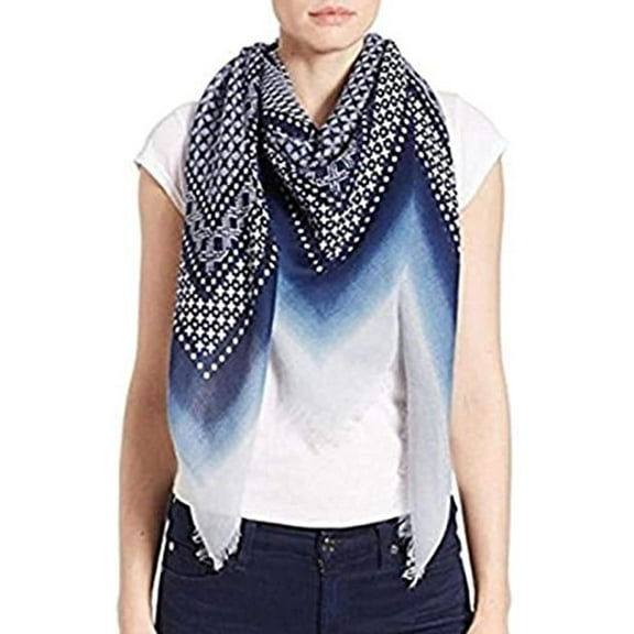 collection xiix women's patterned fringe scarf provence blue one size