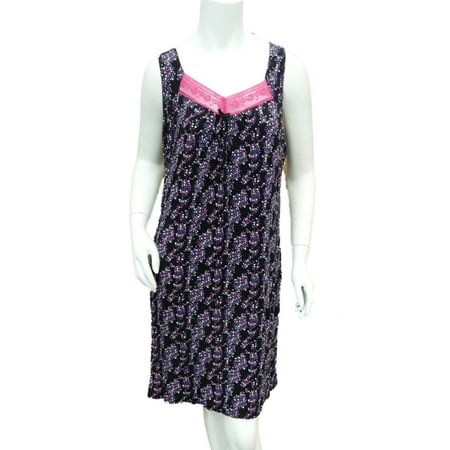 Jaclyn Intimates Women Black Dot Sleep Shirt Nightie Jersey Knit Nightgown
