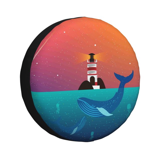 Fotbe Lighthouse and Whale Funda de Llanta de Repuesto con Estampado, Engrosada, Ajuste Universal para Jeep, Remolque, RV, SUV, Camión-16 inch