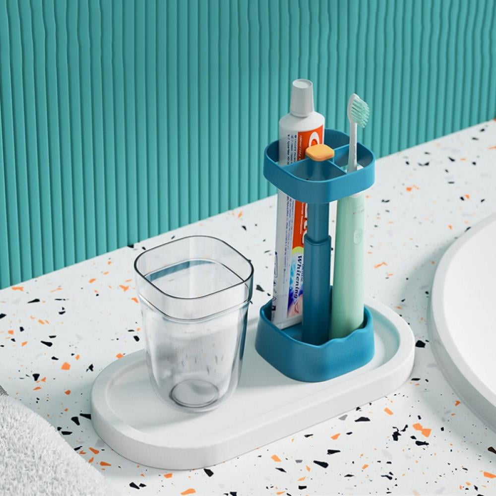 Plastic Bathroom Vanity Countertop Toothpaste & Toothbrush Holder Stand