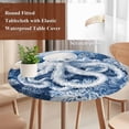 thumbnail image 3 of White Blue Octopus Coastal Round Tablecloth 36-44 Inch Round Fitted Table Cloth with Elastic Edge, Summer Beach Shell Coral Waterproof Table Cover Protector for Outdoor Picnic Party Dining, 3 of 6