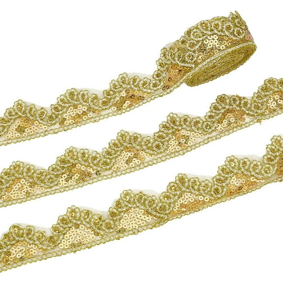 10 Yards Gold Beaded Lace Trim Sequinned Ribbon 1.8inch Polyester Sequin Ribbon Sewing Lace Mesh Trim Decoration for Crafts Clothing Home Decor Gold