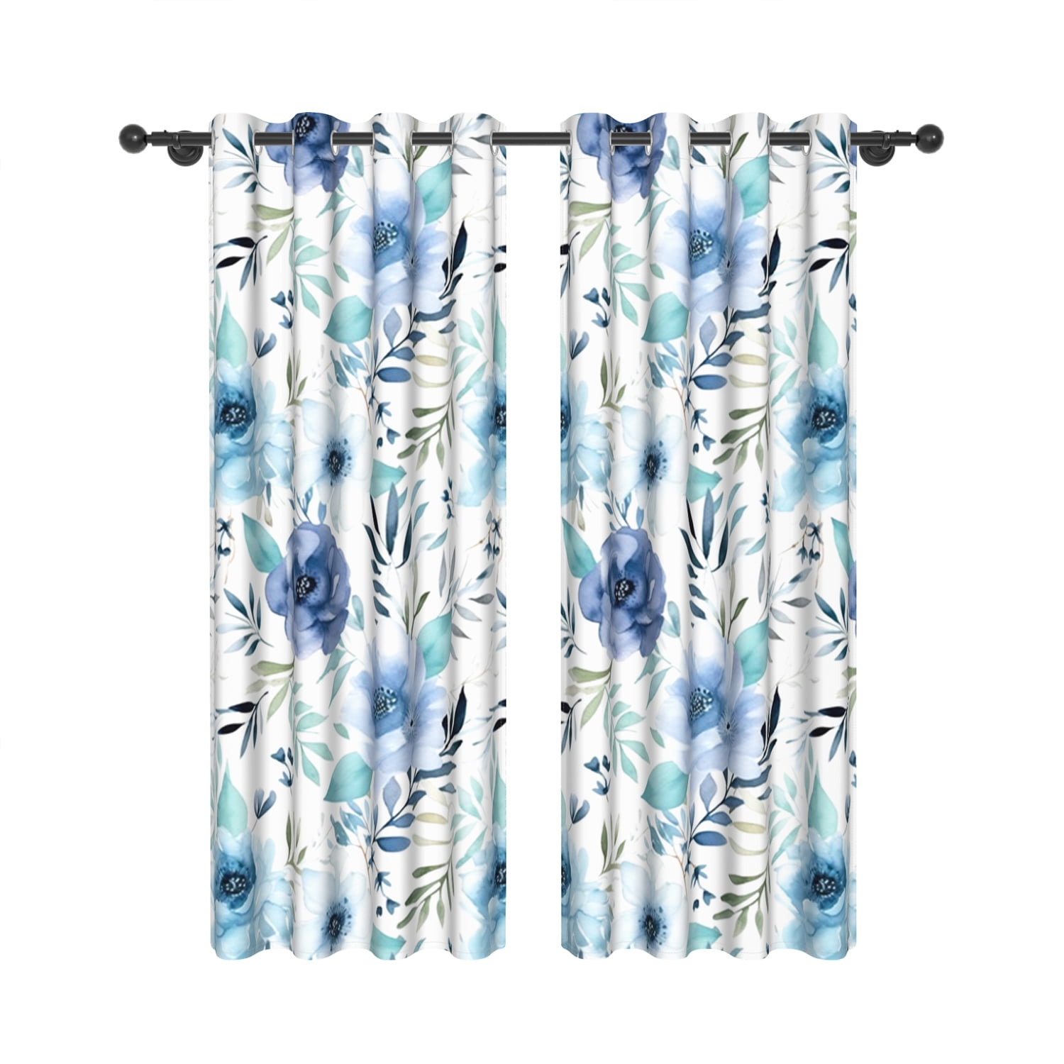 Aofoto Floral Leaf Print Blackout Grommet Curtain for Living Room/Bedroom, 2 Panel, 42"x96", Multicolor