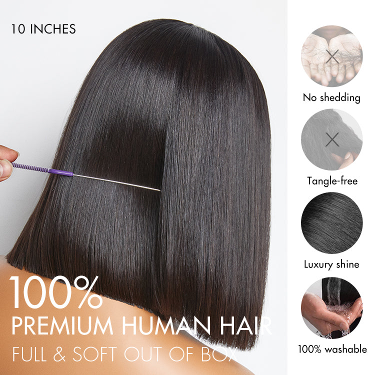 LUVME Super Natural Hairline Natural Black Silky Blunt Cut Glueless 13x4 Frontal Lace Human Hair Short Bob Wig
