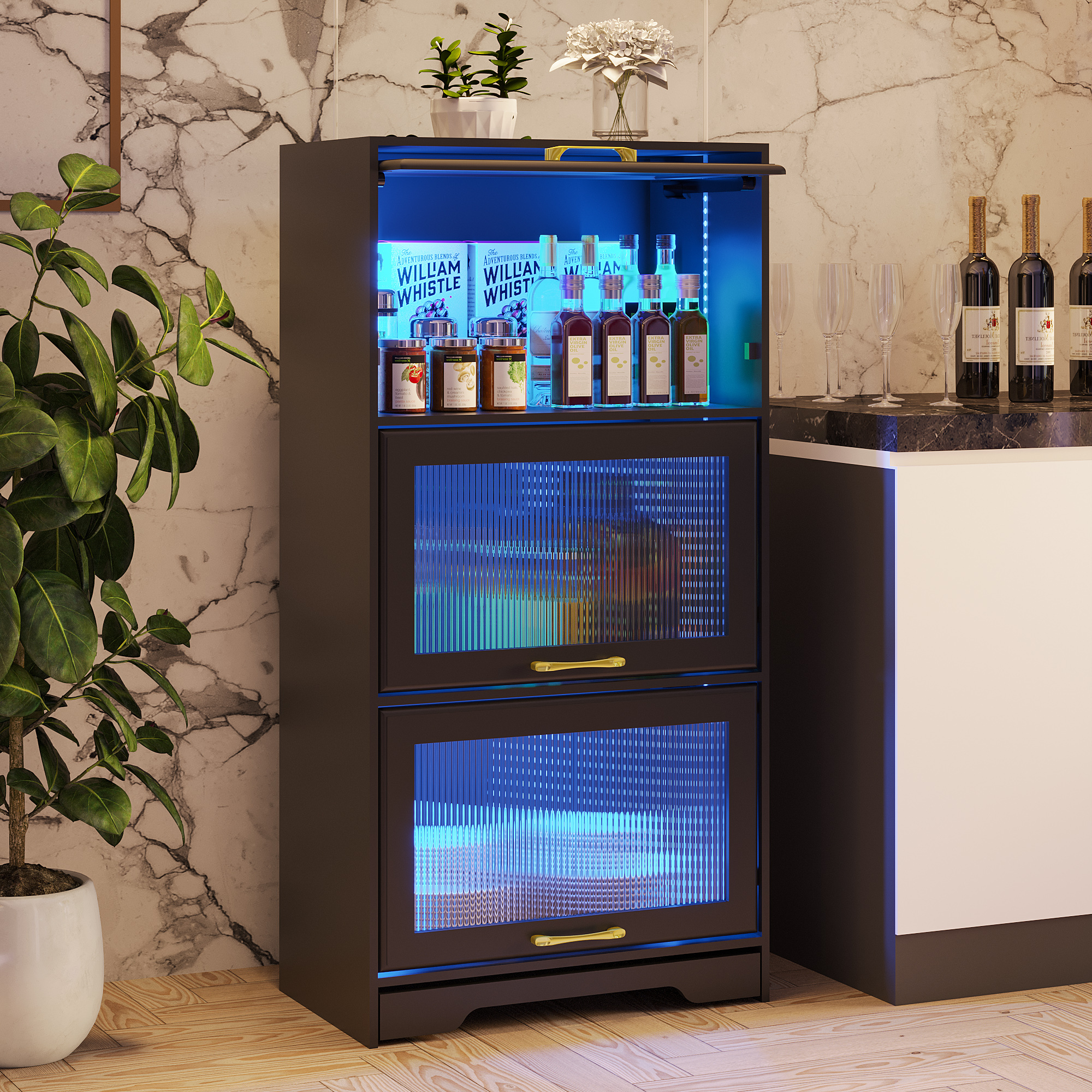 Lvifur LED Baker's Racks with Charging Station,3Tier Bread Rack with 1