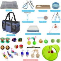 39PCS Kitten Starter Kit, Ideal for Cats Under 6 Months, Supplies, Featuring 23-Piece Toy Set, Bed, Carrier, Single-use Litter Box, Bowls & More, Perfect for New Owners - Blue