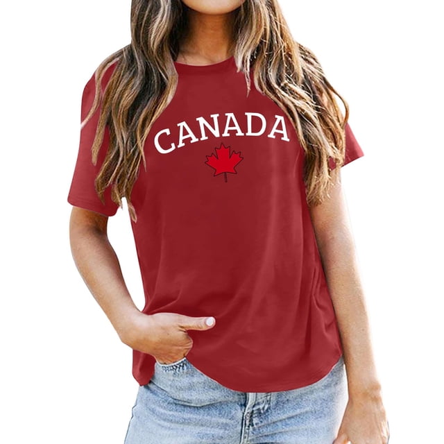 PMVFHDE T-Shirt à Imprimé « Keep Canada Flag Proud » pour Femmes Rouge, TTG