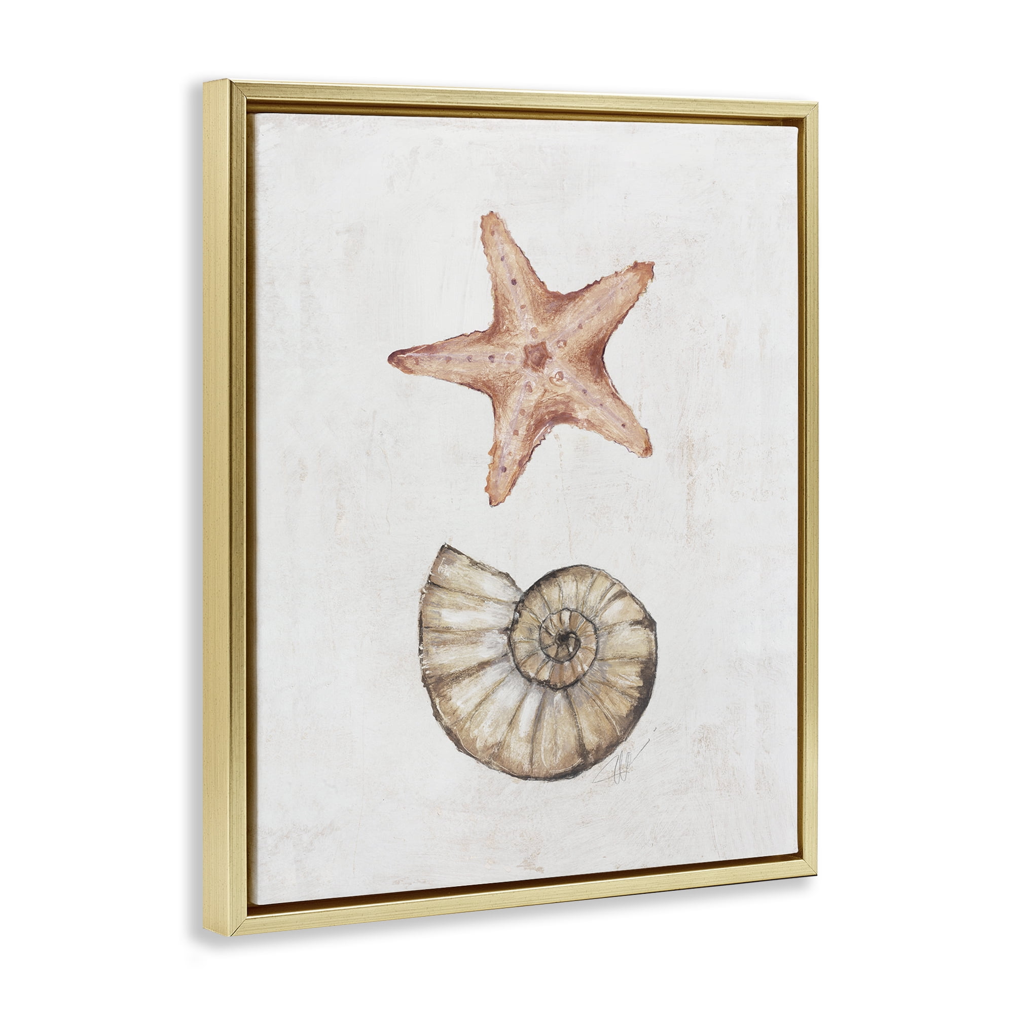 Stupell Industries Subtle Sea Life Nautical & Beach Painting Gold Floater Framed Canvas Art Print Wall Art, 17 x 21
