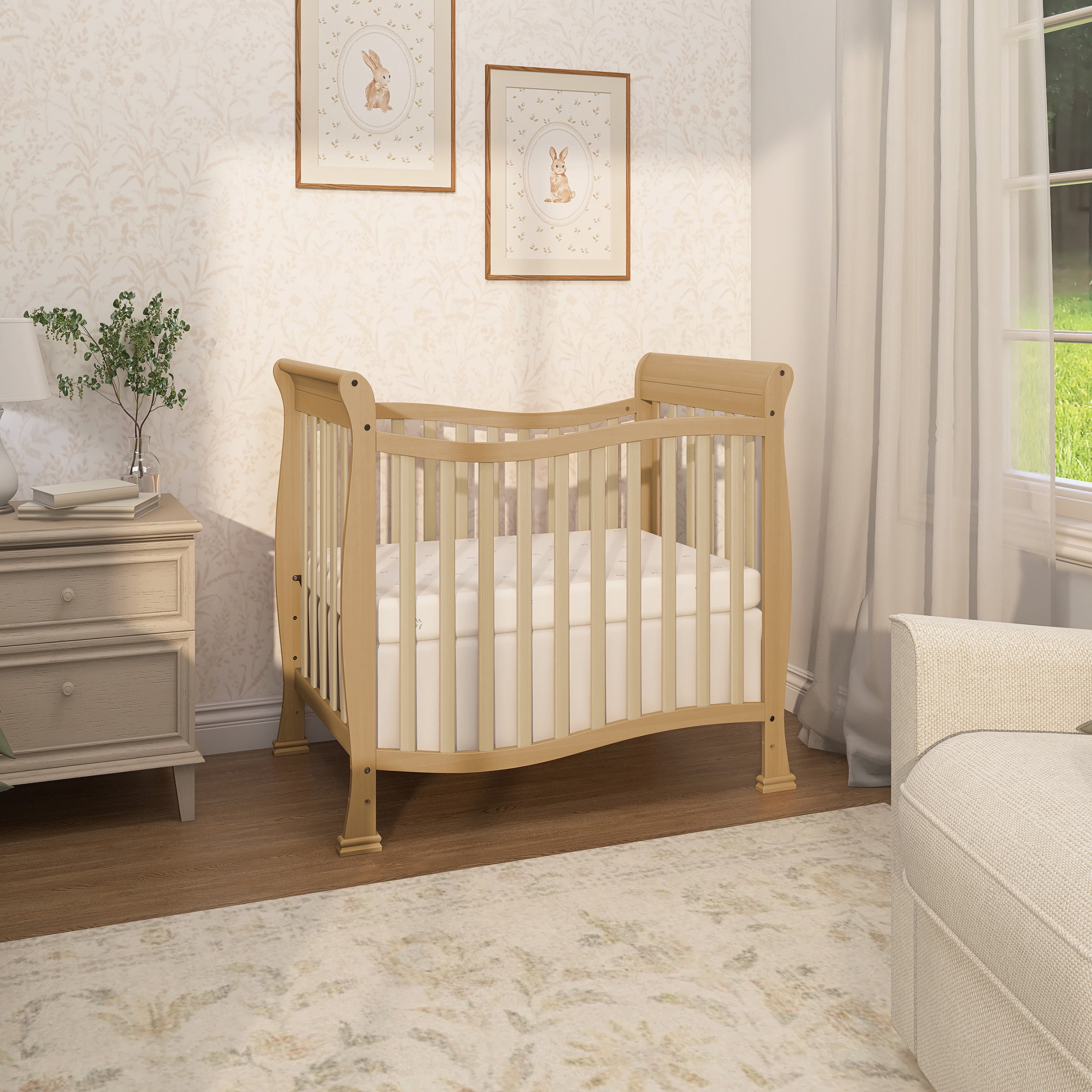 Dream On Me Piper 4-in-1 Convertible Mini Crib, Natural