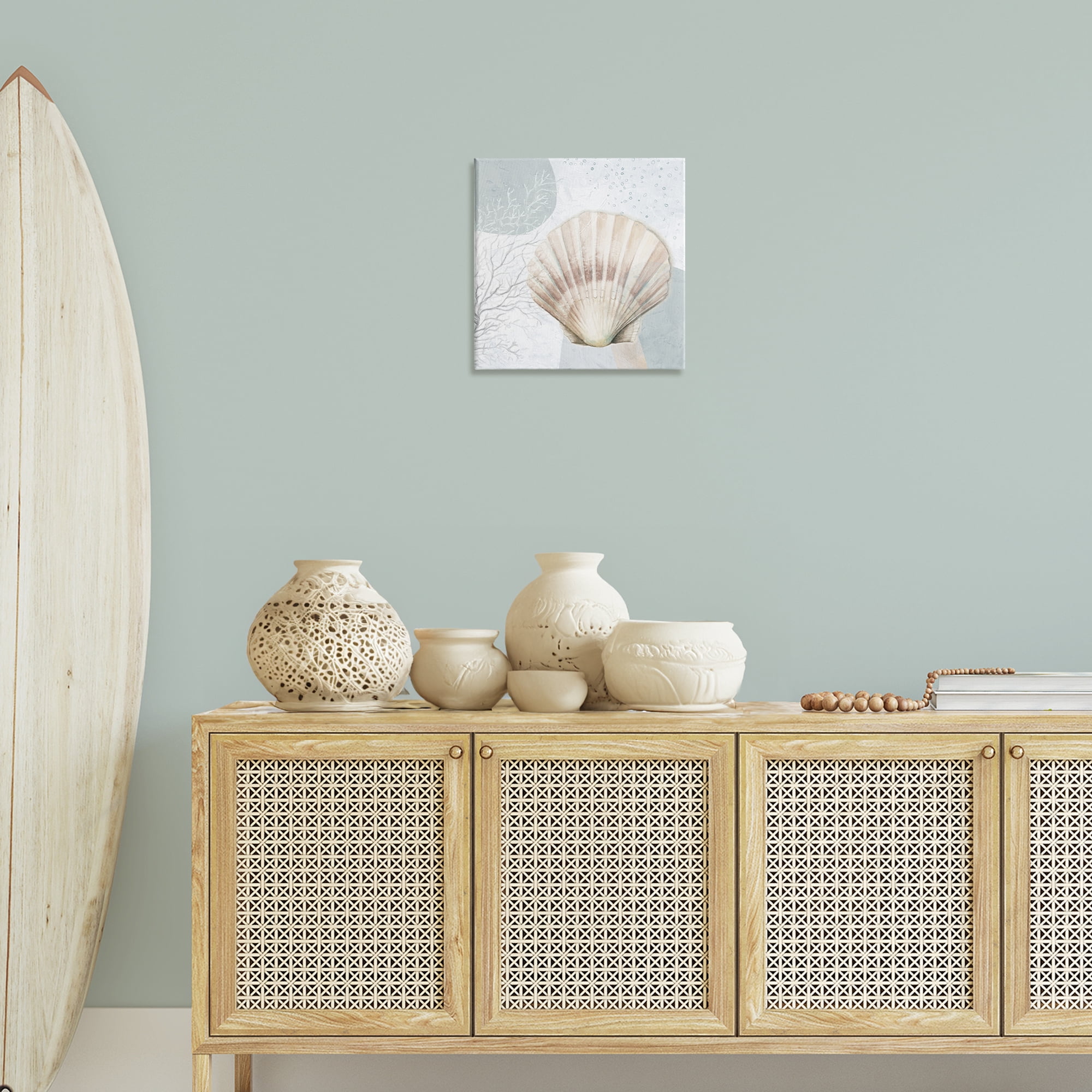 Stupell Industries Seashell Circle Pattern Coastal Painting Gallery Wrapped Canvas Art Print Wall Art, 17 x 17
